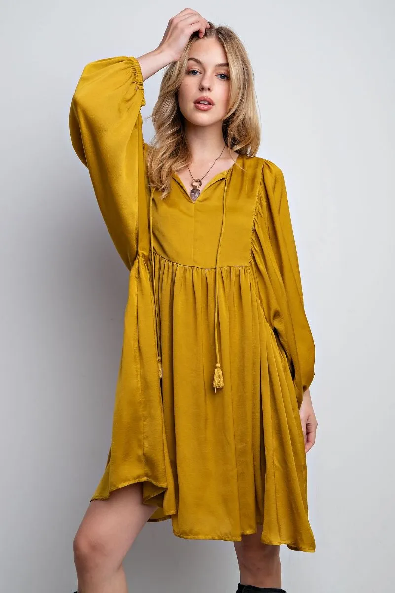 Brushed Satin Golden Kiwi Dress