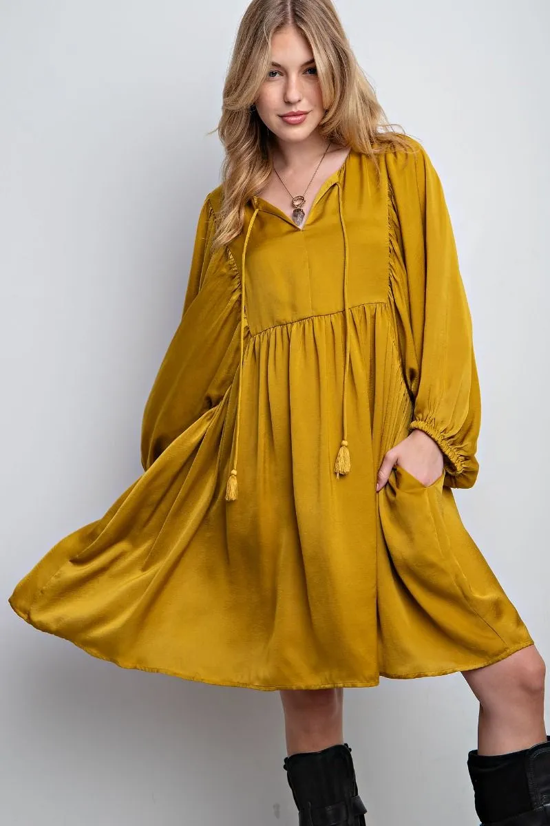 Brushed Satin Golden Kiwi Dress