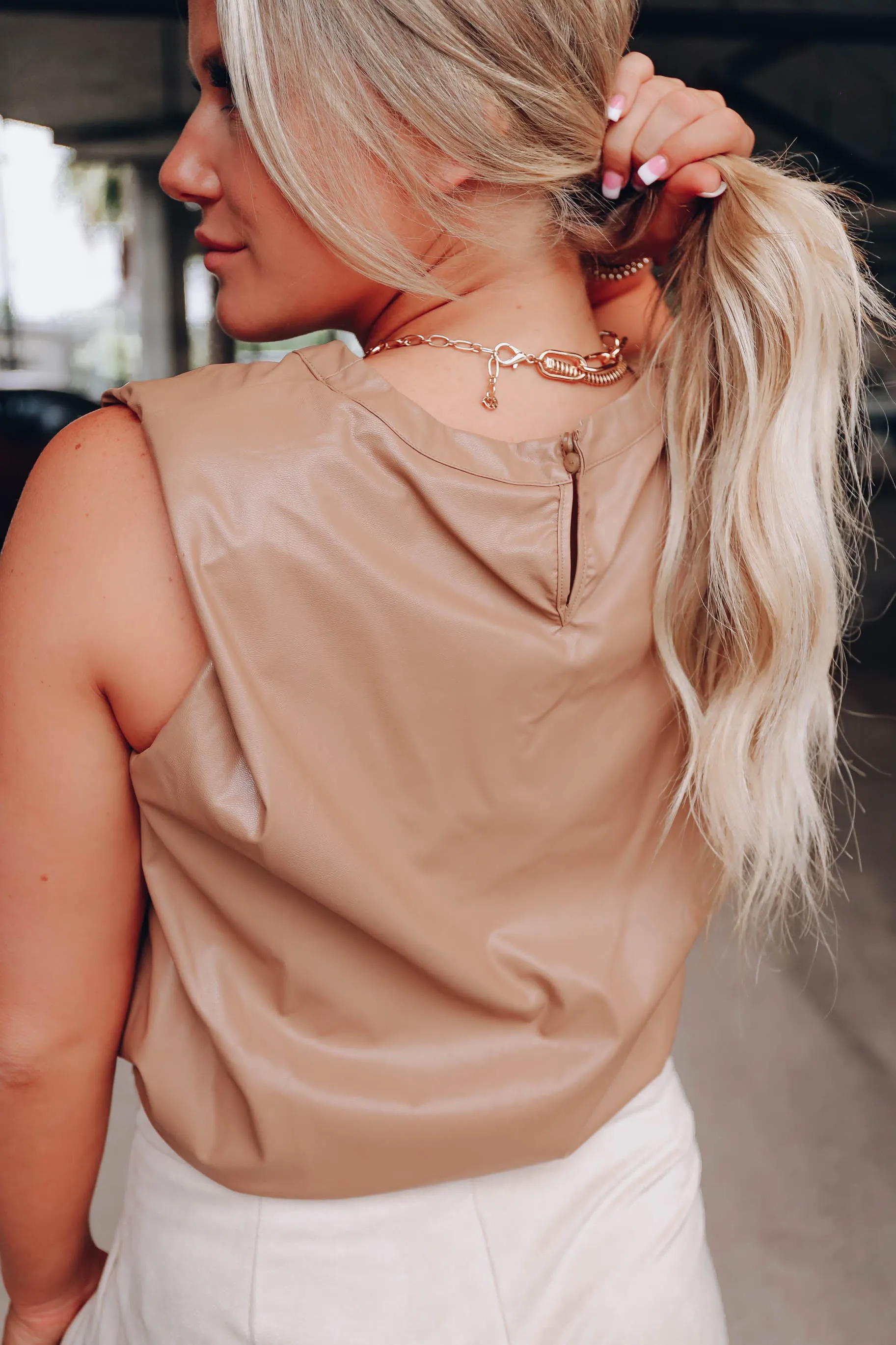 Kourt Faux Leather Muscle Top - Tan
