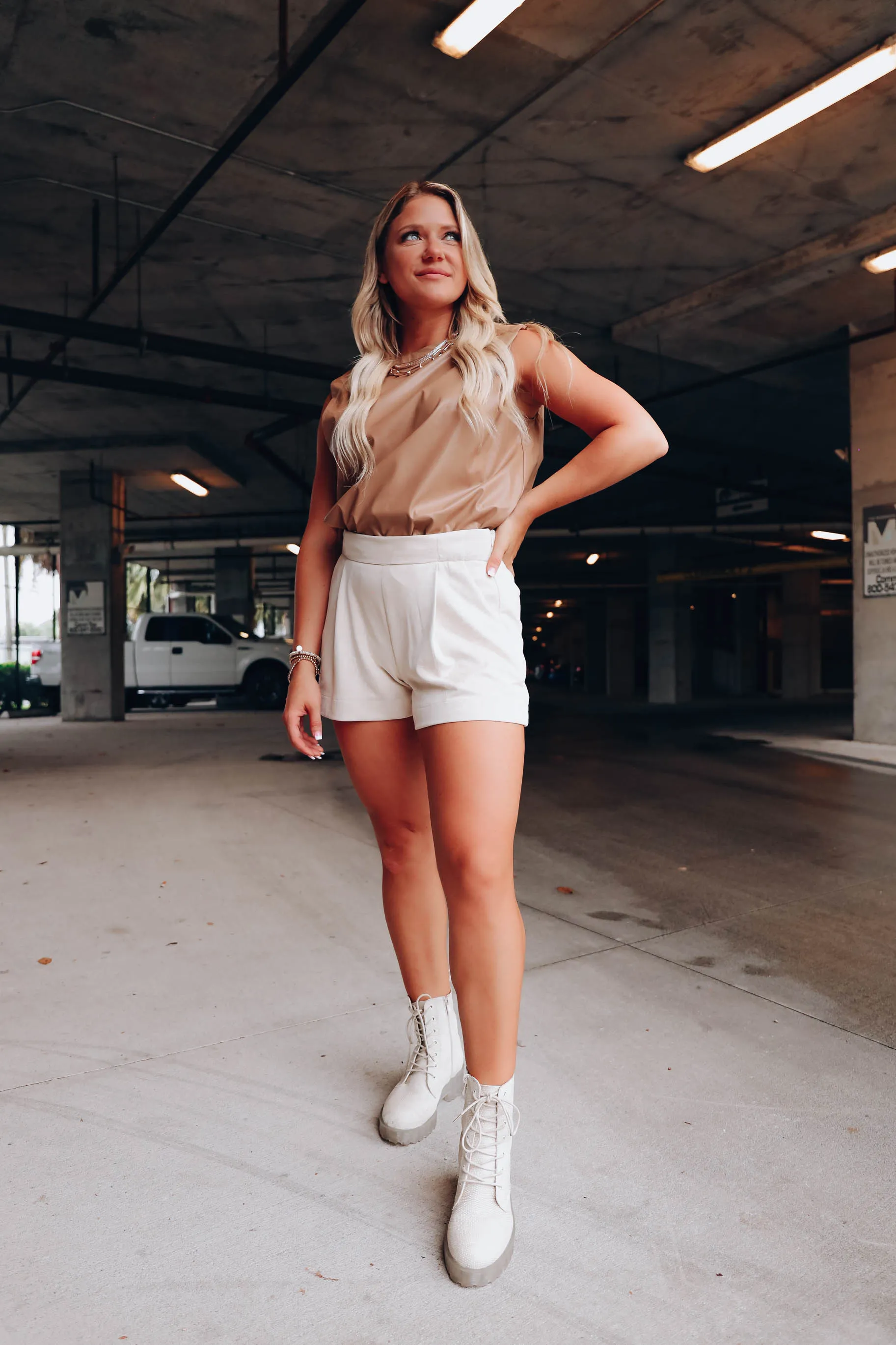Kourt Faux Leather Muscle Top - Tan
