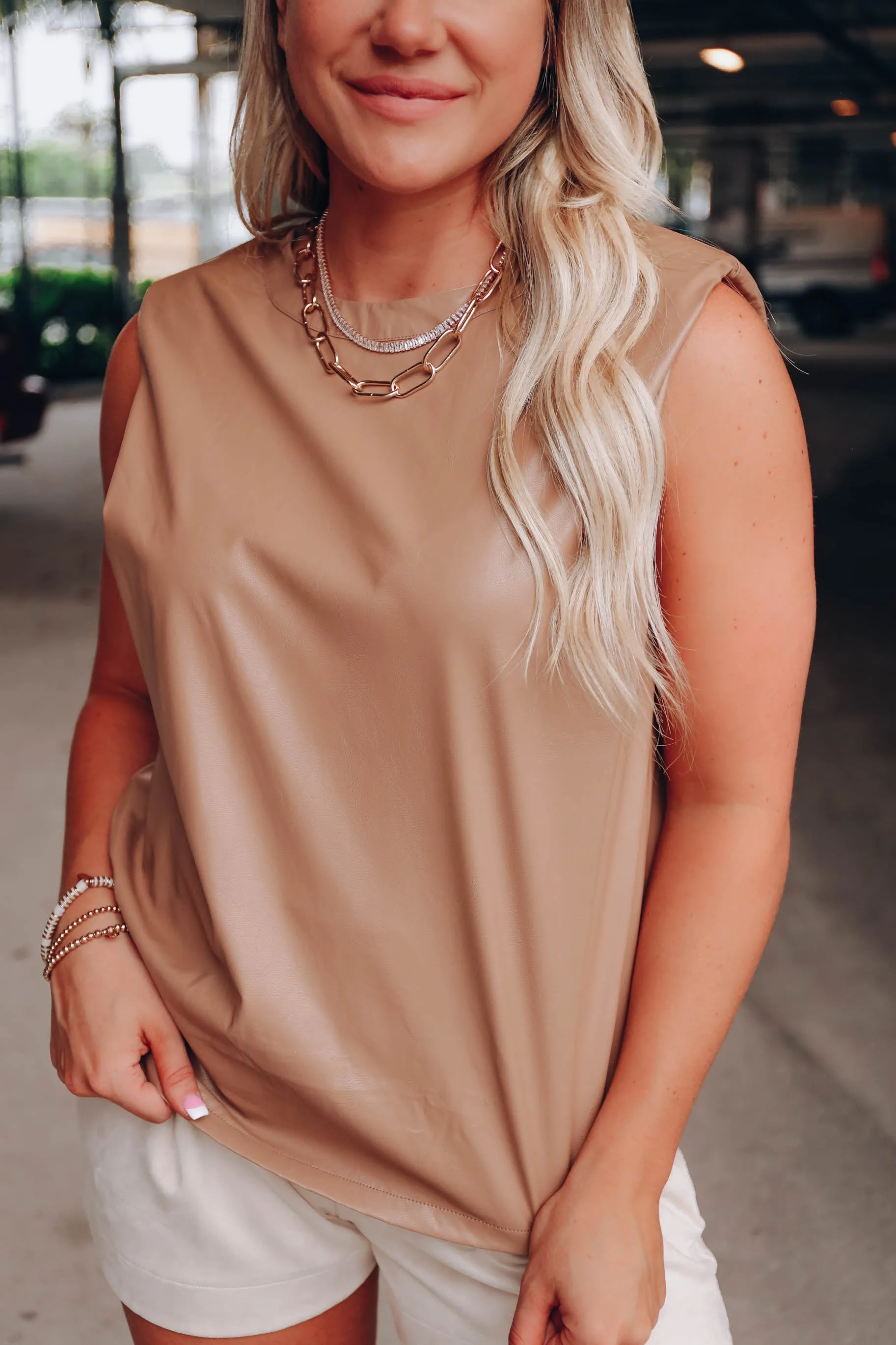 Kourt Faux Leather Muscle Top - Tan