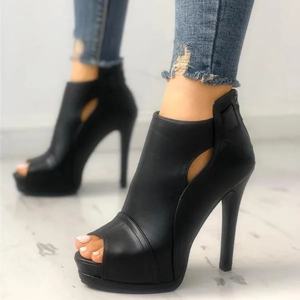 Sohiwoo  Women's Fashion Peep Toe Cutout Thin Heels Sandals