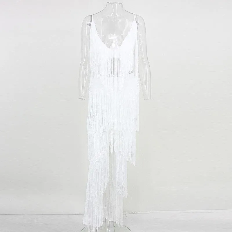 Two Piece Sets Long Pants And Strap Tops Tassel Set Trousers Sexy Solid Party Club Casual Wear Suit